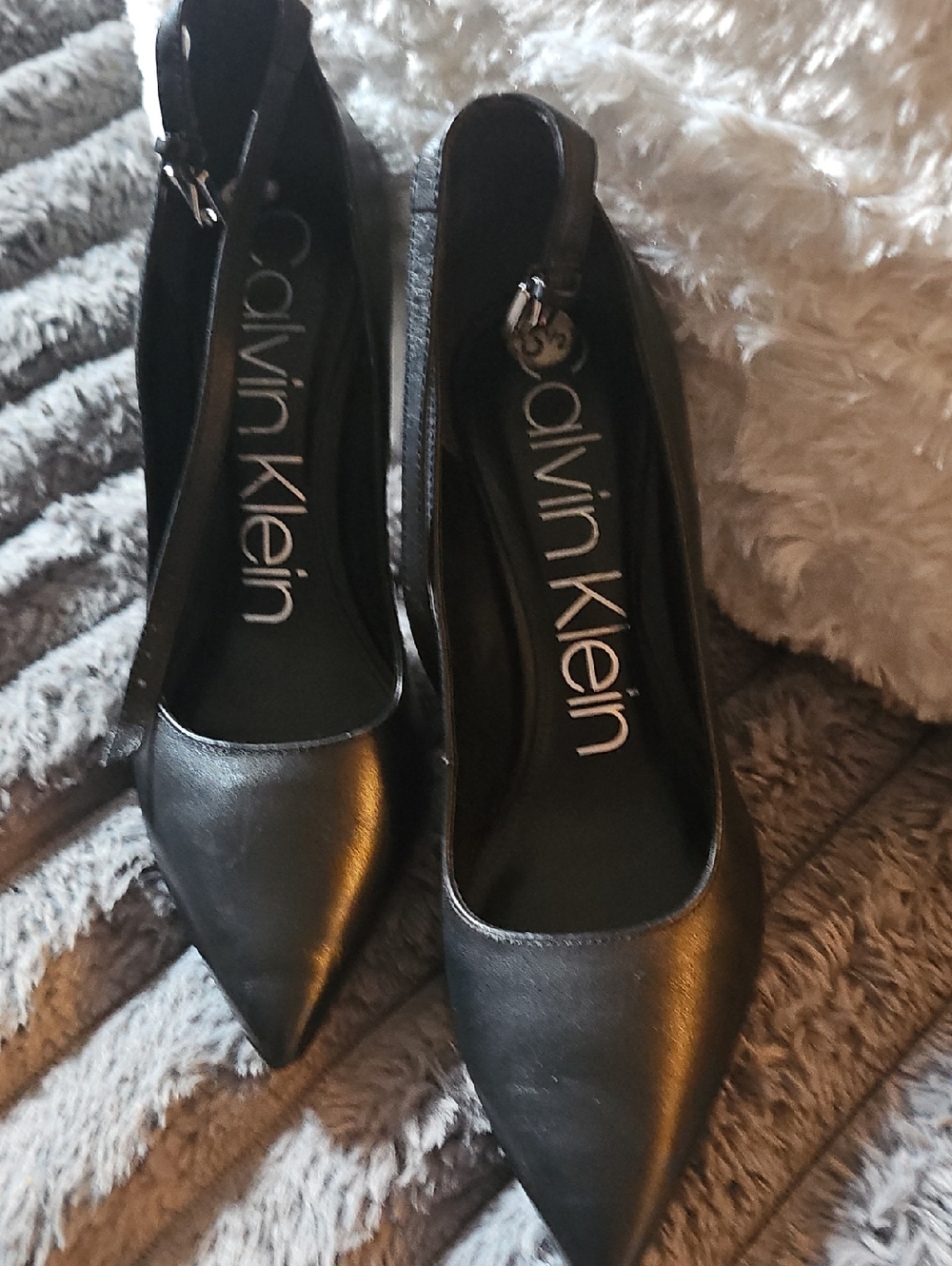 Calvin Klein Black Pointed-Toe Slingback Heels